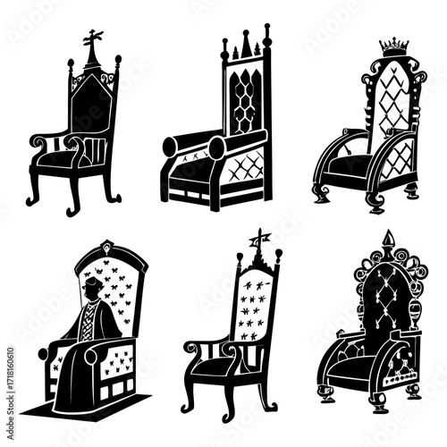 Six Royal Throne Silhouettes With Figures king queen