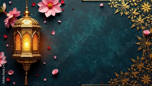 Elegant gold paper texture, intricate mandala & Ramadan lantern , texture, islamic art, muslim
