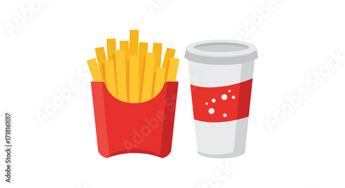 Simple illustration of classic french fries and a refreshing soda drink