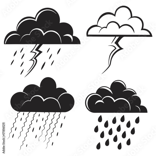 Storm Icons With Rain Lightning And Clouds Variations