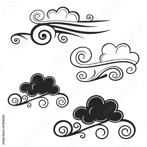 Stylized Clouds with Swirling Wind Elements movement