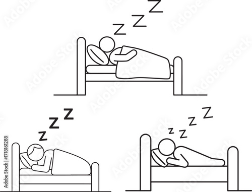 Three people sleeping in beds silhouette