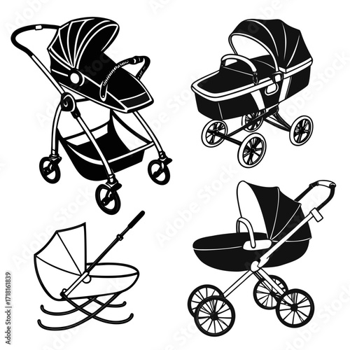 Variety of Baby Strollers and Prams Silhouettes carriage