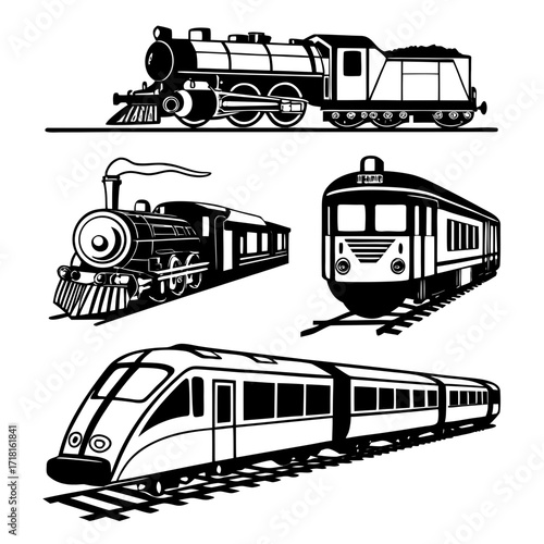 Variety of Train Silhouettes on Tracks locomotive railway