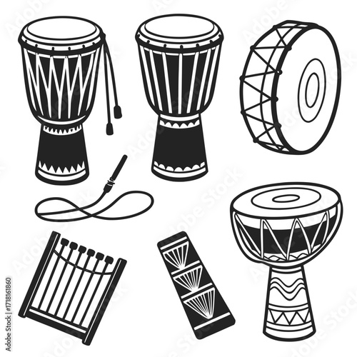 Various African Drums And Percussion Instruments djembe