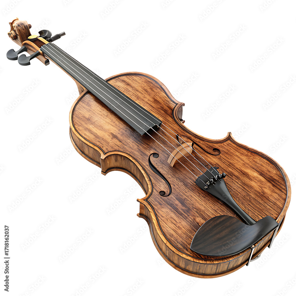 Fototapeta premium Realistic wooden violin with dark strings and black tailpiece isolated on a transparent background instrument