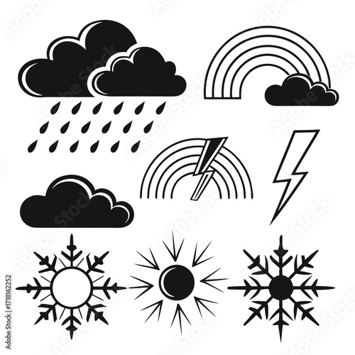Weather Icons Featuring Sun, Rain, and Snow collection
