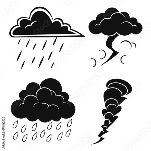 Weather icons with rain lightning and tornado Keywords: weather, icon, rain, storm, lightning
