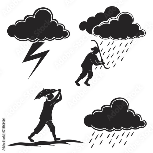 Weather Icons With People And Storm Elements cloud