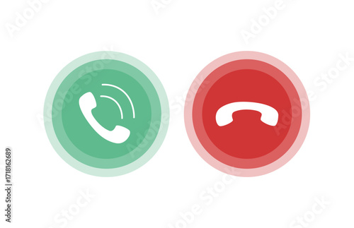 Answer and decline phone call buttons. Phone call. Telephone sign. Accept call and decline phone icons. Vector