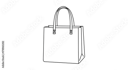 Simple sketch illustration of a blank white paper shopping bag with handles