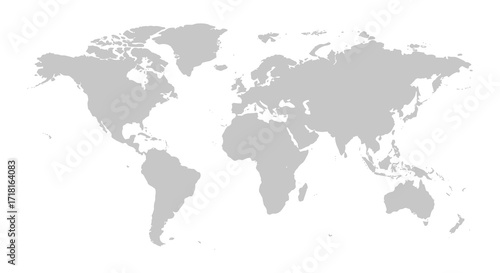 A grayscale world map displaying continents and country boundaries clearly
