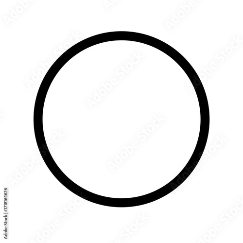 Ícone vetorial minimalista de contorno preto de um círculo vazio, representando forma geométrica, borda e elemento gráfico, isolado em fundo transparente