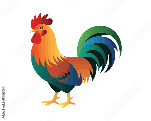 Vibrant Cartoon Rooster Illustration on White A Colorful Poultry Design
