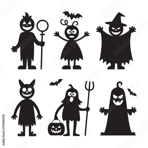 Cute Halloween Monsters and Characters Silhouettes