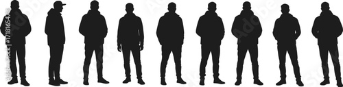 Silhouettes of diverse young men standing in casual clothing, representing a variety of styles and postures for everyday life scenes