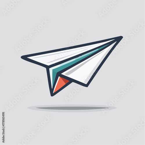 A simple, cartoon-style illustration of a paper airplane in flight.
