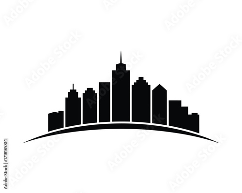 Minimalist Silhouette of a City Skyline Against a Curved Horizon