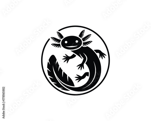 Minimalist Black and White Axolotl Logo Design - A Symbol of Regeneration and Unique Aquatic Life