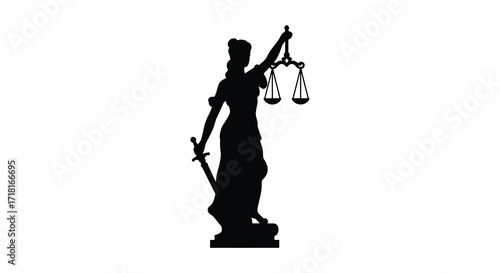 Silhouette of lady justice holding scales and sword symbol of law