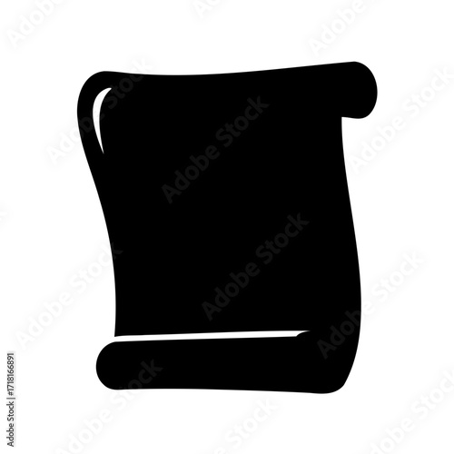 Black silhouette of a scroll or parchment isolated on white background