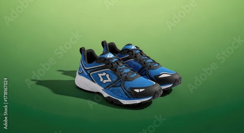Stylish Blue and Black Athletic Shoes on a Gradient Green Background