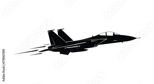 Silhouette of a sleek fighter jet soaring through the open sky