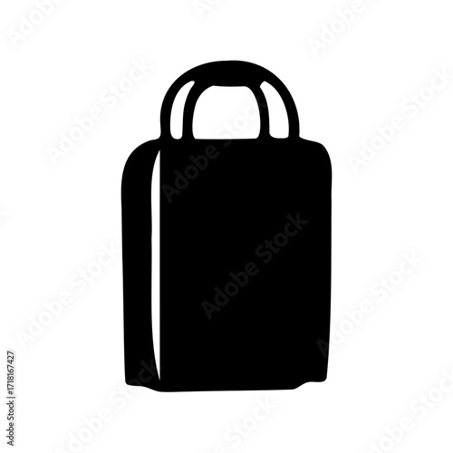 Simple black silhouette illustration of a reusable shopping bag with handles
