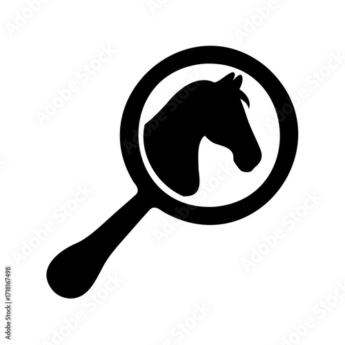 Magnifying glass focusing on horse head reveals investigation and clarity