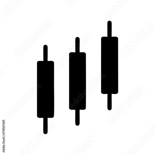 Three black candlestick charts representing stock market analysis and data visualization