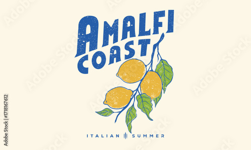 Amalfi coast artwork. Summer food poster design. Lemon fruit artwork. Fresh lemon fruit print. Lemonade art. Nature fruit club print design. Organic food artwork for for t-shirt. 