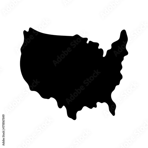 United States of America Map Outline Silhouette on White Background