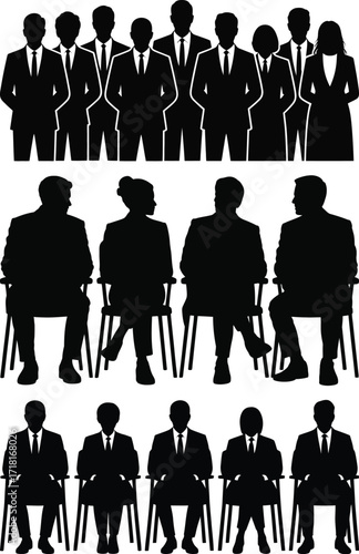 Business People Group Jury Panel Silhouette Vector Illustration