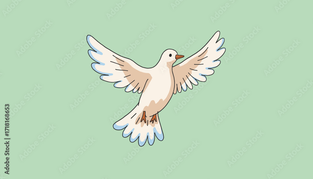 Obraz premium Dove flying with open wings on a soft green background, concept of Columbus Day, vector illustration, isolated 