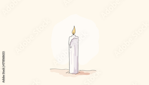 White candle burning softly on light background, concept of Columbus Day  