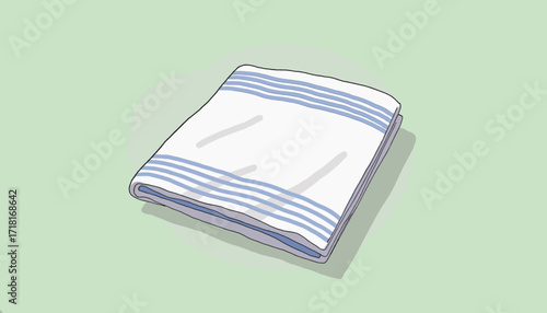 Folded towel with blue stripes on sage green background, Columbus Day  