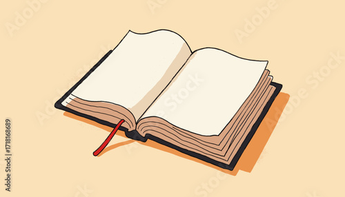 Open book with blank pages on orange-peach  background, concept of Columbus Day  