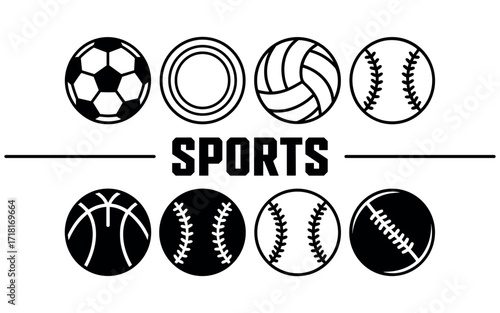 Variety of Sport Balls minimalist illustration of different sport balls, including soccer ball, volleyball, basketball, softball and baseball perfect to highlight any project about sport.