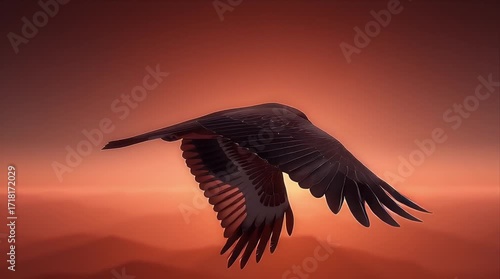 夕焼けの山々を飛ぶ猛禽類｜Raptor Flying Over Sunset Mountains