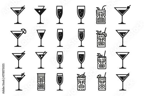 Elegant cocktail and drink illustrations showcasing a variety of styles and glassware designs for festive occasions