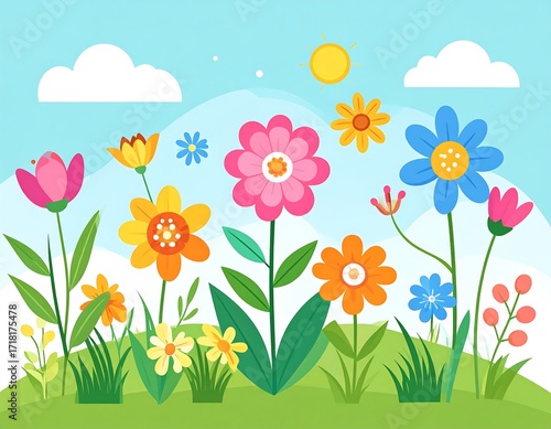 Colorful spring flowers in a garden setting