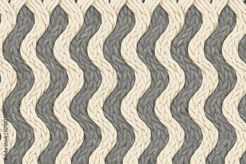 Seamless wavy braided knit pattern in beige and gray tones for cozy textile or winter fashion design