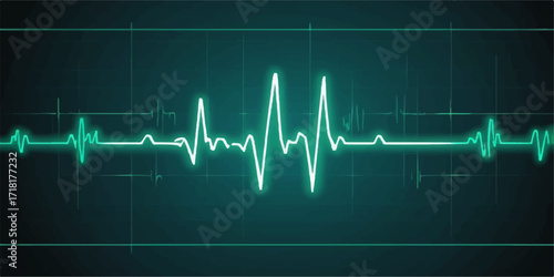 Medical illustration of an EKG heartbeat on a monitor displaying a pulse wave