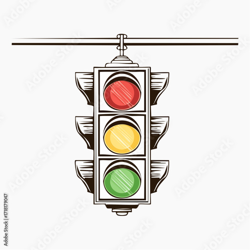 A classic-style traffic signal with red, yellow, and green lights.