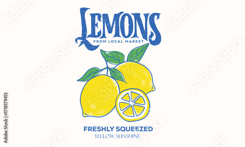 Summer food poster design. Lemons fruit set. Fresh lemon fruit print. Nature fruit club print design.