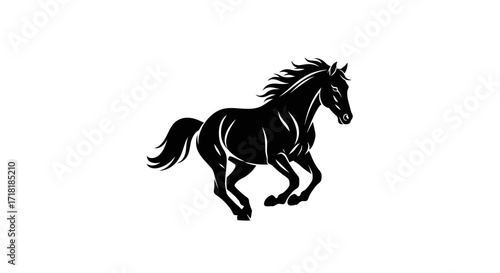 Black silhouette of a running horse on a white background.