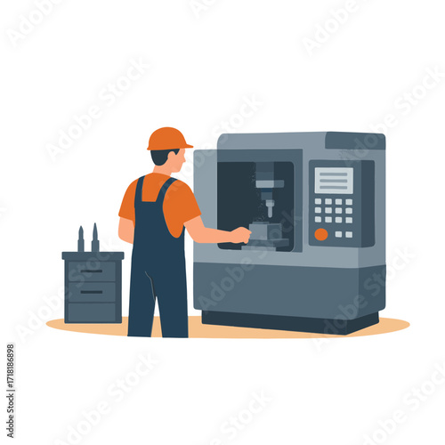 male worker operating CNC machine