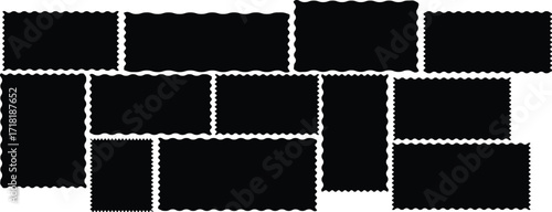 Set of black frames with zigzag edge, wavy edge shapes. blank postage stamps with empty paper design,  Zigzag edge and scallop edge. Rectangle shape frame with zigzag edge.