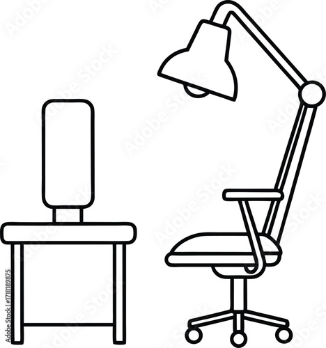 Vector black furniture icons set with a lamp, chair, table, and home interior decor elements