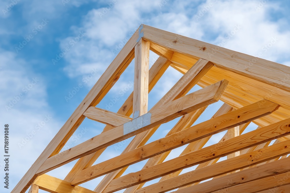 Fototapeta premium Wooden Framework Under Bright Blue Sky